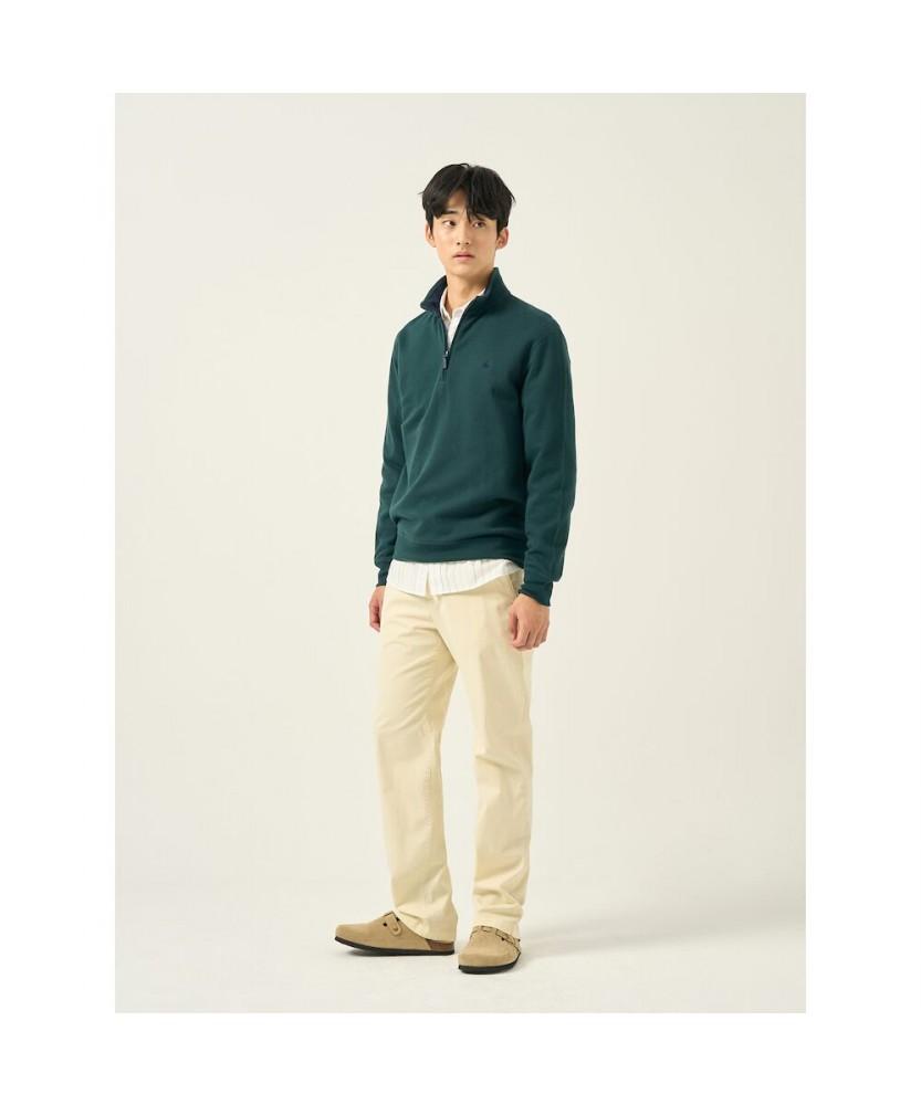 Binpolmen Classic Soft Cotton Quarter-Zip T-Shirt Green