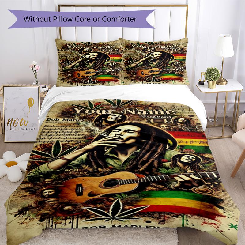 Bob Marley Individueller Text Bettbezug-Set Design zur Dekoration des Zimmers Maschinenwaschbar Heimdekoration Am besten für Weihnachten