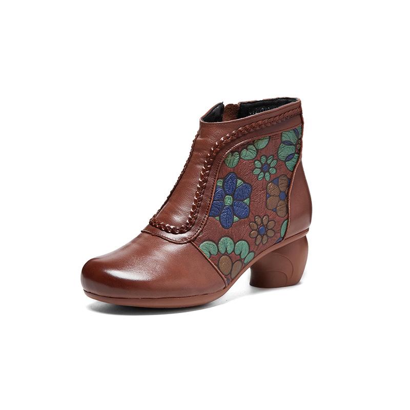 Women's Shoes Autumn and Winter New Cowhide Boots Velvet Warm Cotton Shoes Women's Thick Heel Soft Sole Non-slip Short Boots
