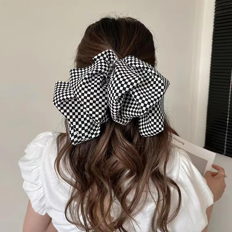Schachbrettmuster Gitter Großer Schleifen Haarspange Federklemme High-End Sommer Pferdeschwanzspange Frische Süße Kopfbedeckung Kreative Kleidung Accessoires
