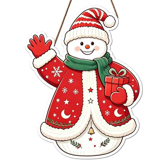 Seasonal Party Supplies Wooden Christmas Hanging Pendant, Cartoon Welcome Sign for Front Door, Holiday Shop Decorations Wall Decor with Cute