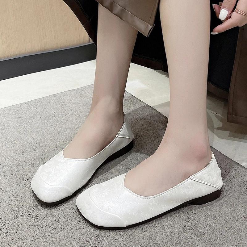 fashion Shoes for Women 2024 New One Kick Women's Flats Autumn Square Toe Solid Outdoor Casual Comfortable Flat Office Ladies Shoes