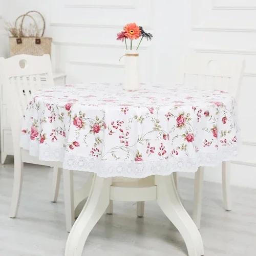 2 Meter Lace Edge Circular Coffee Table Mat PVC Circular Tablecloth Waterproof Anti Scald Anti Oil Wash Free Cloth