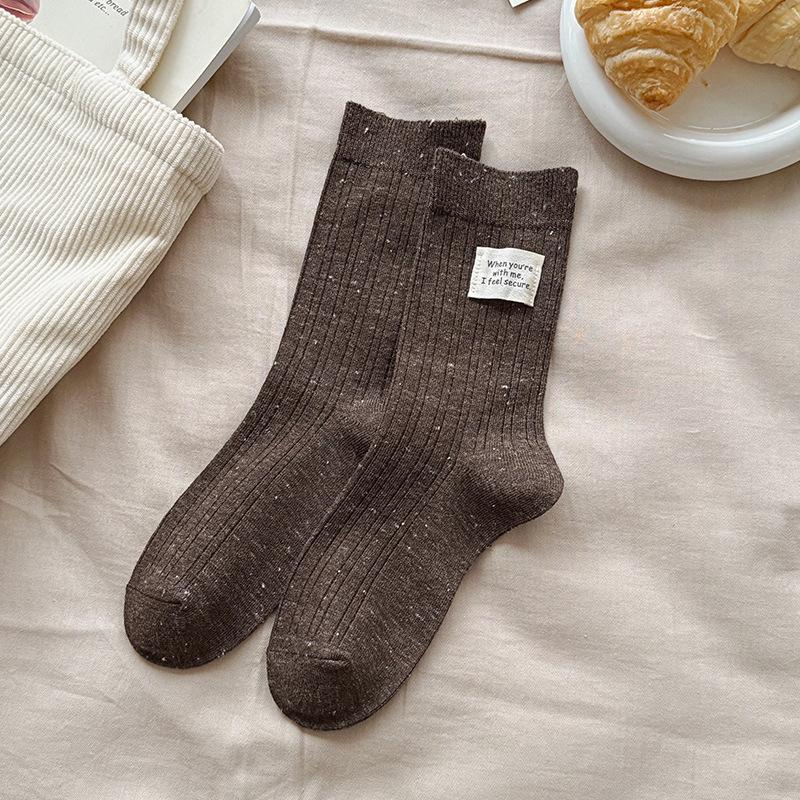 Female Spring and Autumn Cotton Point Yarn Personality Cloth Label In The Tube Pile Socks
