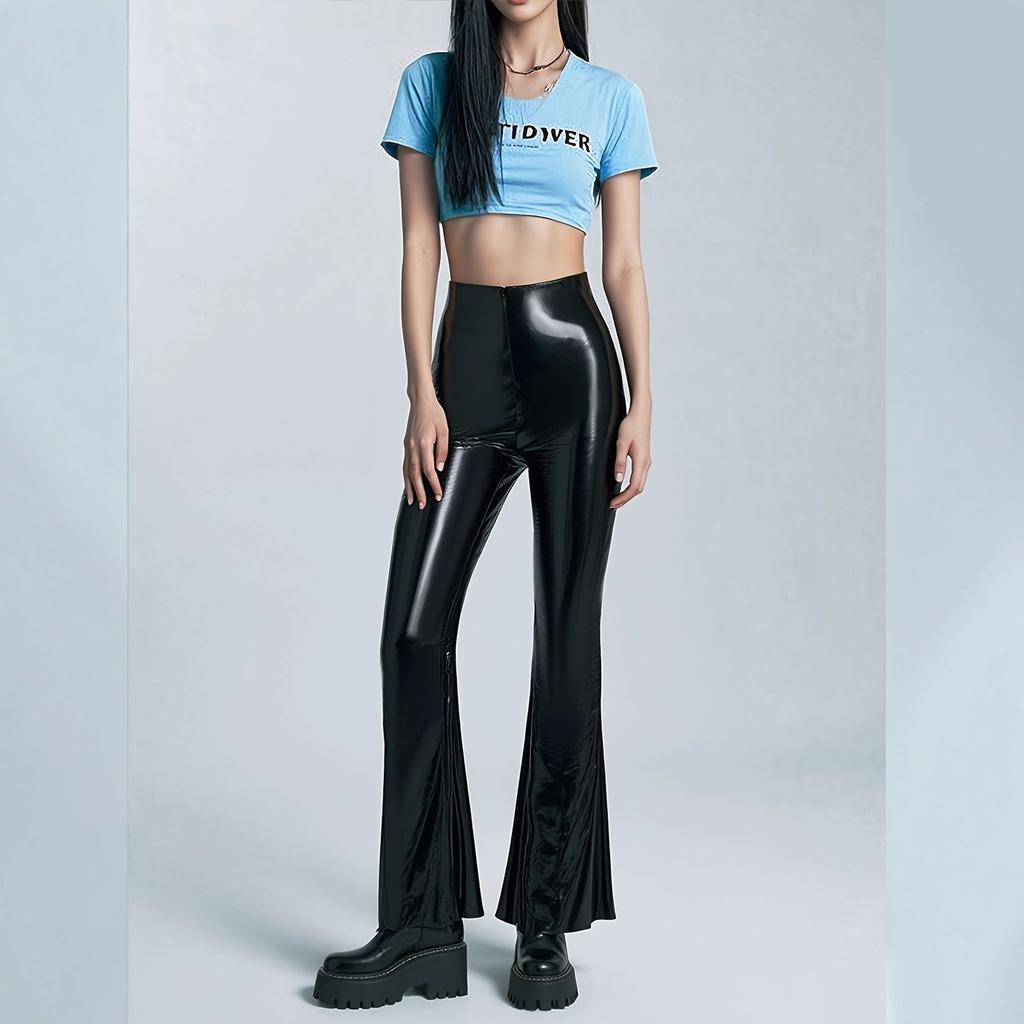 PU Mirror Leather Pants New Women's Clothing Sexy High Waist Black Casual Micro-pull Trousers