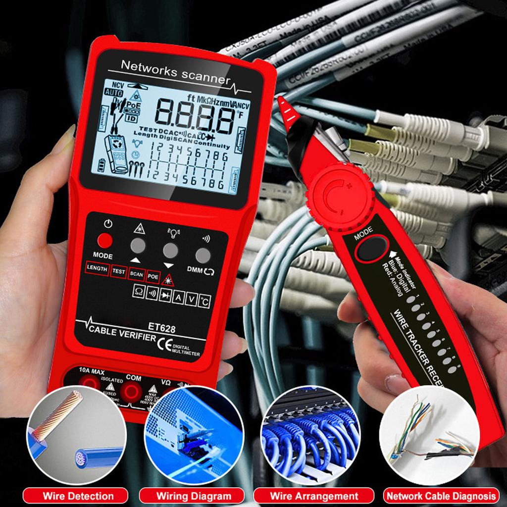Multifunctional Wire Tracer CAT5 CAT6 Network Cable Tester Line Finder Digital Circuit Analyzer with Battery