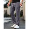 Men Drawstring Elastic Waist Textured Straight Leg Pants Loose Casual Lightweight Trousers