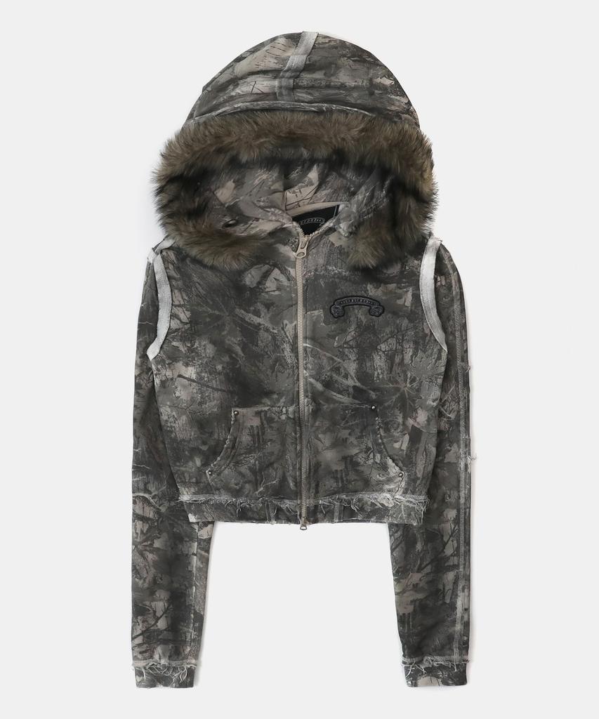 Badblood Raw Edge Detachable Fur Hooded Zip-Up Slim Fit - Light Realtree