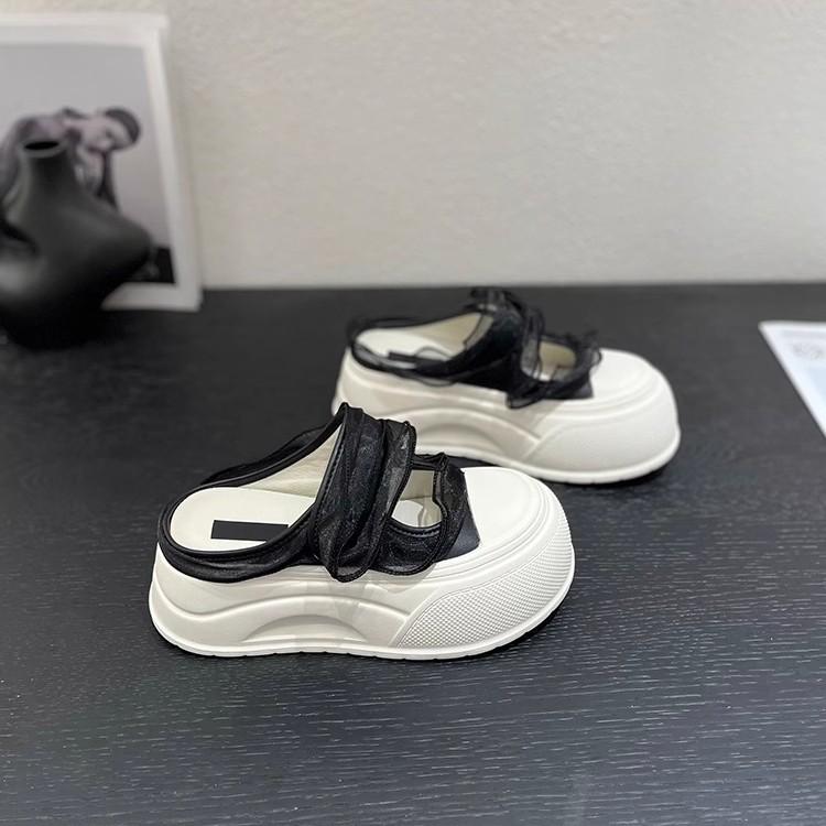 Small 7cm thick bottom 2025 summer new mesh Mary Jane bag head slippers women's muffin bottom light and half drag