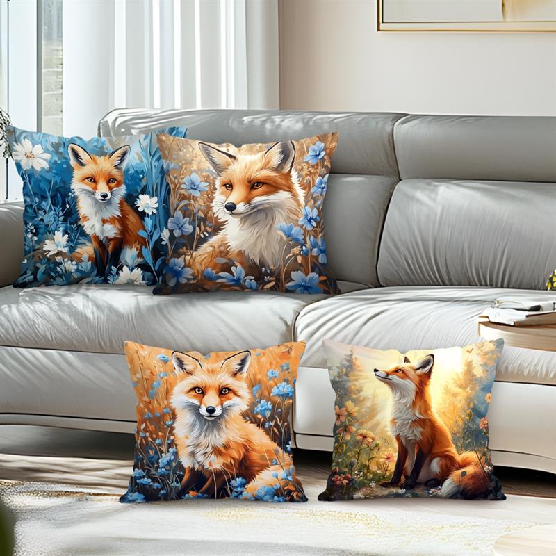 Fox Oil Painting Cushions Pillowcase Printed Polyester 45X45Cm Throw Pillow Cover Decorative Sofa Cushion Pillowslip Home Decor