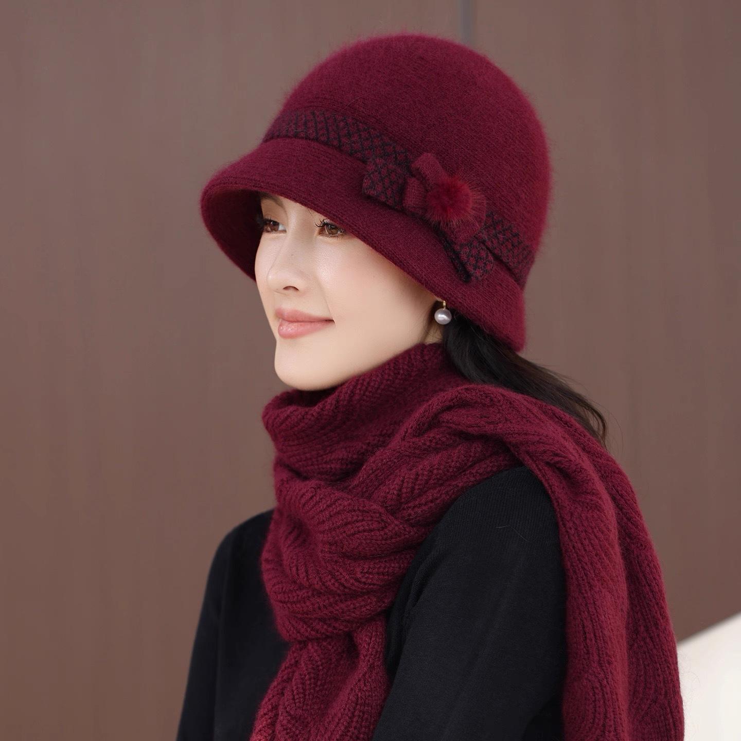 Шляпа Женский День Теплая Флисовая Иностранный Газ Мама Шапка-Ведро Вязаная Шляпа Пожилая Бабушка Шерстяная Шляпа one size (hat only) бордовый