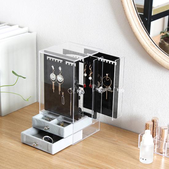 Dustproof Acrylic Earrings Jewelry Storage Box Display Stand Holder Drawer Rack