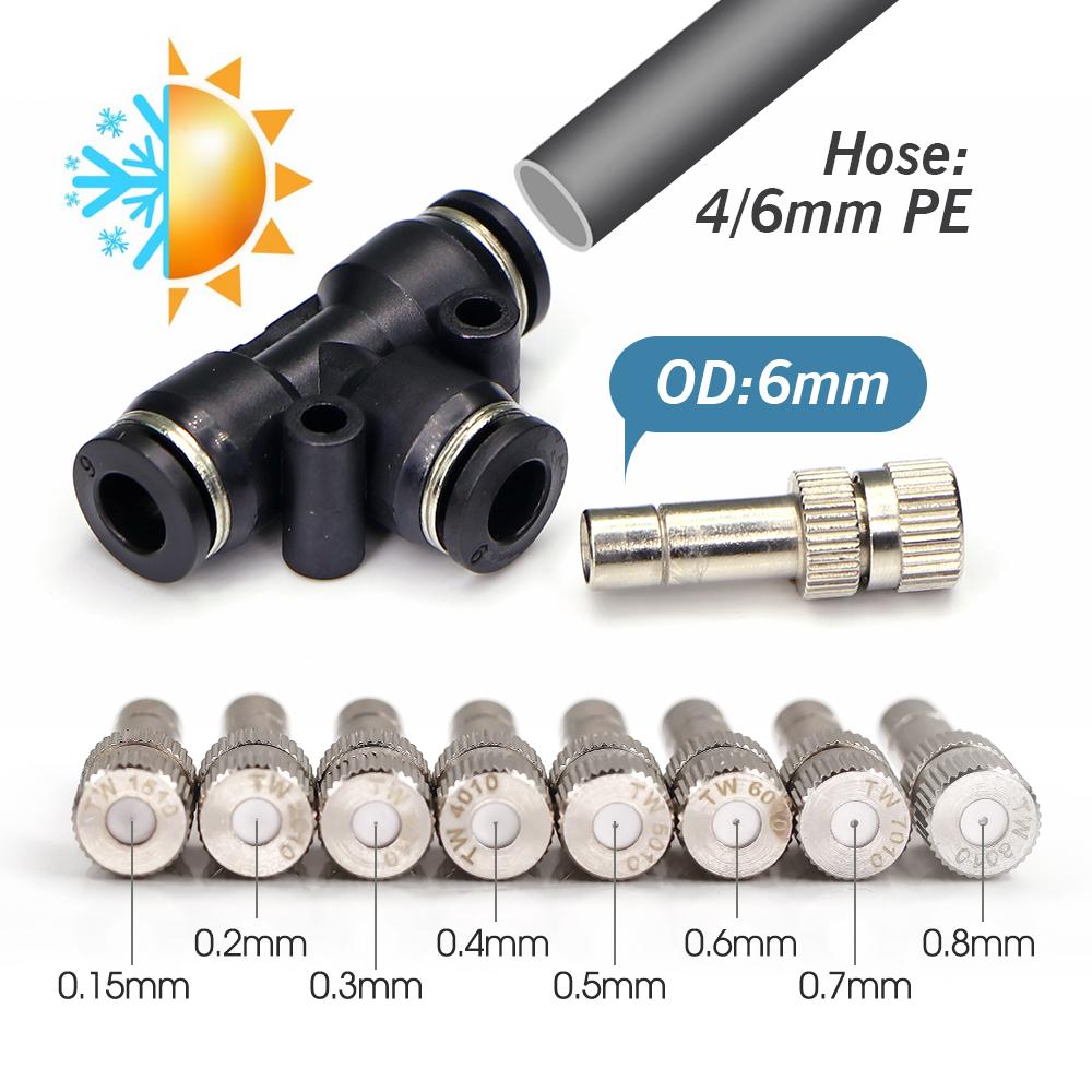 0.15-0.8mm Low-pressure Misting Nozzle 6mm Atomization Sprayer Quick Push Slip Lock for Garden Irrigation Humidification Cooling