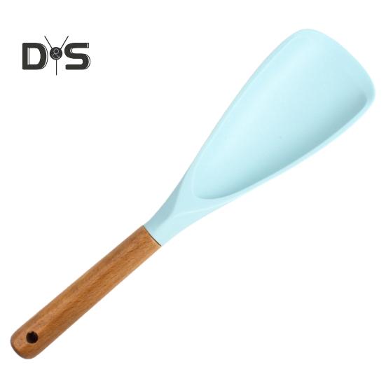 Cooking Spatula Heat Resistant Wood Handle Silicone Cooking Spoon Non-stick Cookware for Home Kitchen