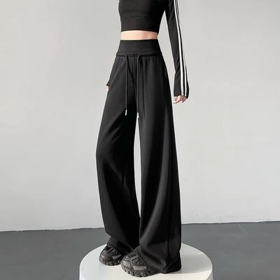 Sport Pants Women's Spring-autumn High-waist Tummy-revealing Wide-leg Loose-fitting Casual Floor-length Loungewear Pants