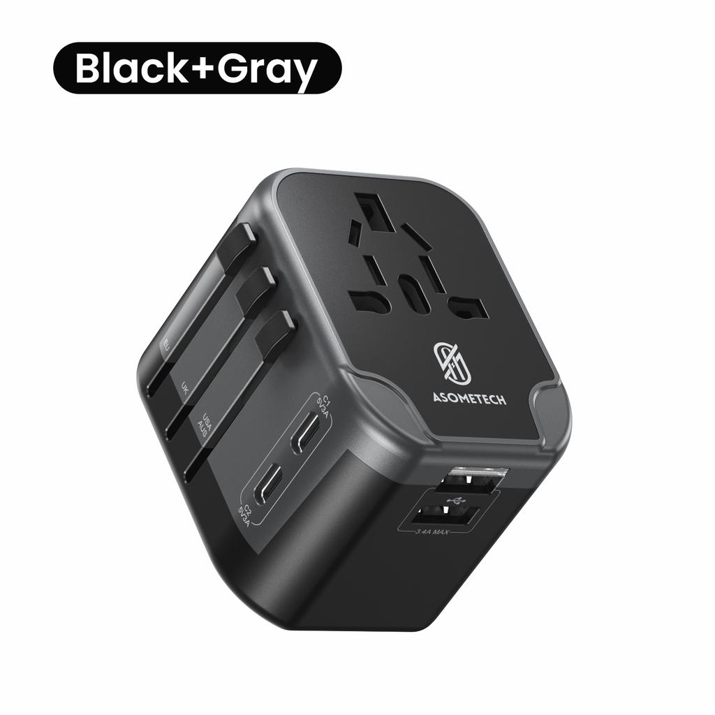 Adapter Podróżny Uniwersalny 5 w 1 Międzynarodowa Wtyczka Zasilająca z 2 USB-C 2 USB-A Światowa Ładowarka Ścienna dla Wtyczek USA EU UK AUS