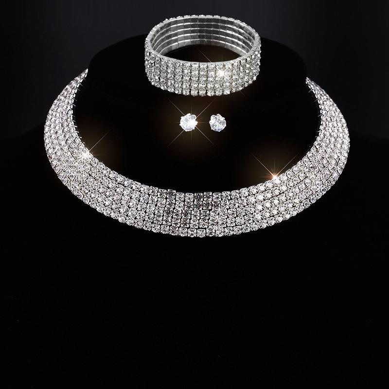 Fashion Jewelry Full Diamond Rhinestone Multi-layer Multi-row Collar Bridal Crystal Collar Short Collar Necklace