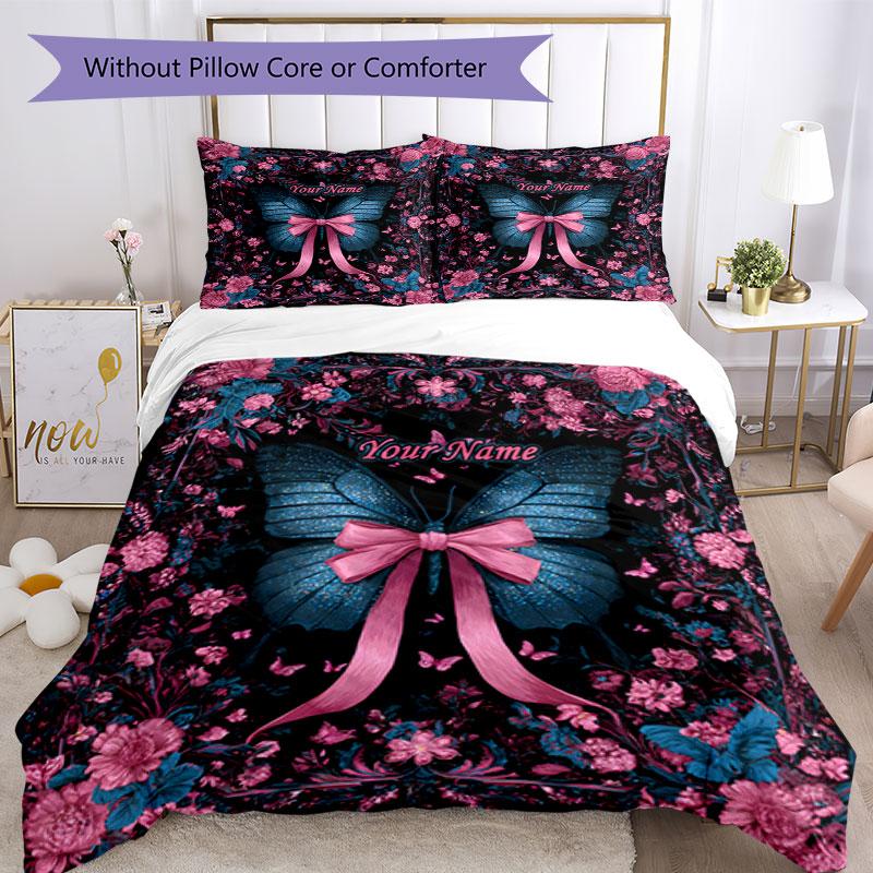 3PC Custom Name Butterfly Garden Dreams Bedding Set Duvet Cover Closure Includes 1 Duvet Cover & 2 Pillowcases for Bedroom