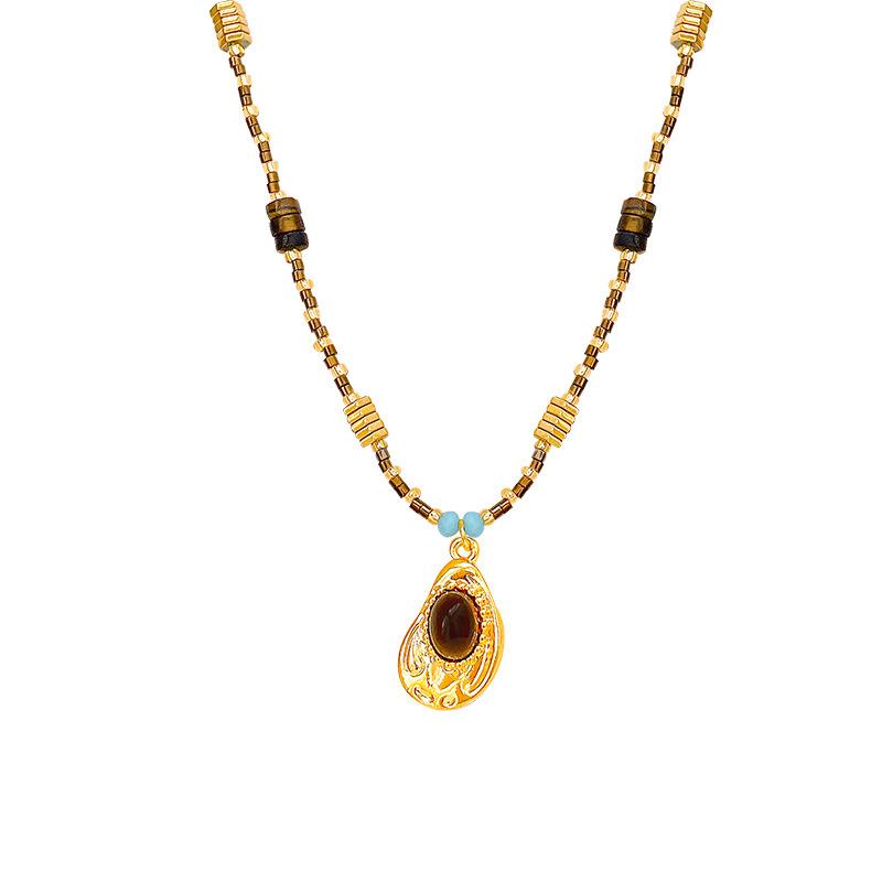 Maillard imitation tiger's eye stone pendant necklace women's retro sweet cool collarbone chain personalized accessories