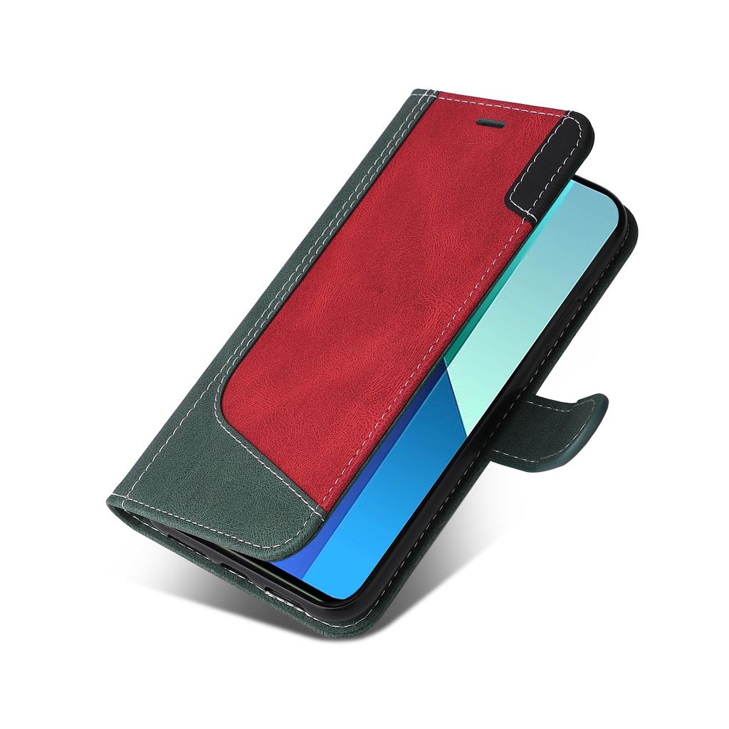 For Xiaomi Redmi Note 13 4G Leather Case Three-color Splicing Phone Cover