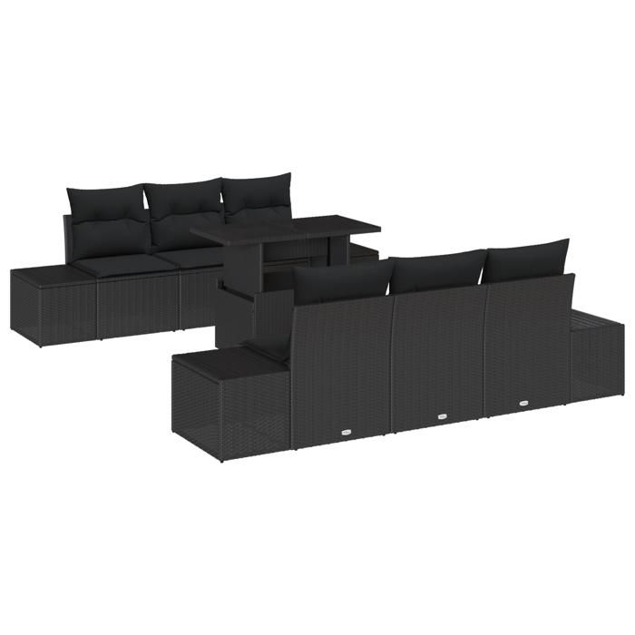 VidaXL Ensemble de Canapé de Jardin 7 Pièces avec Coussins en Poly Rattan Noir 3349109