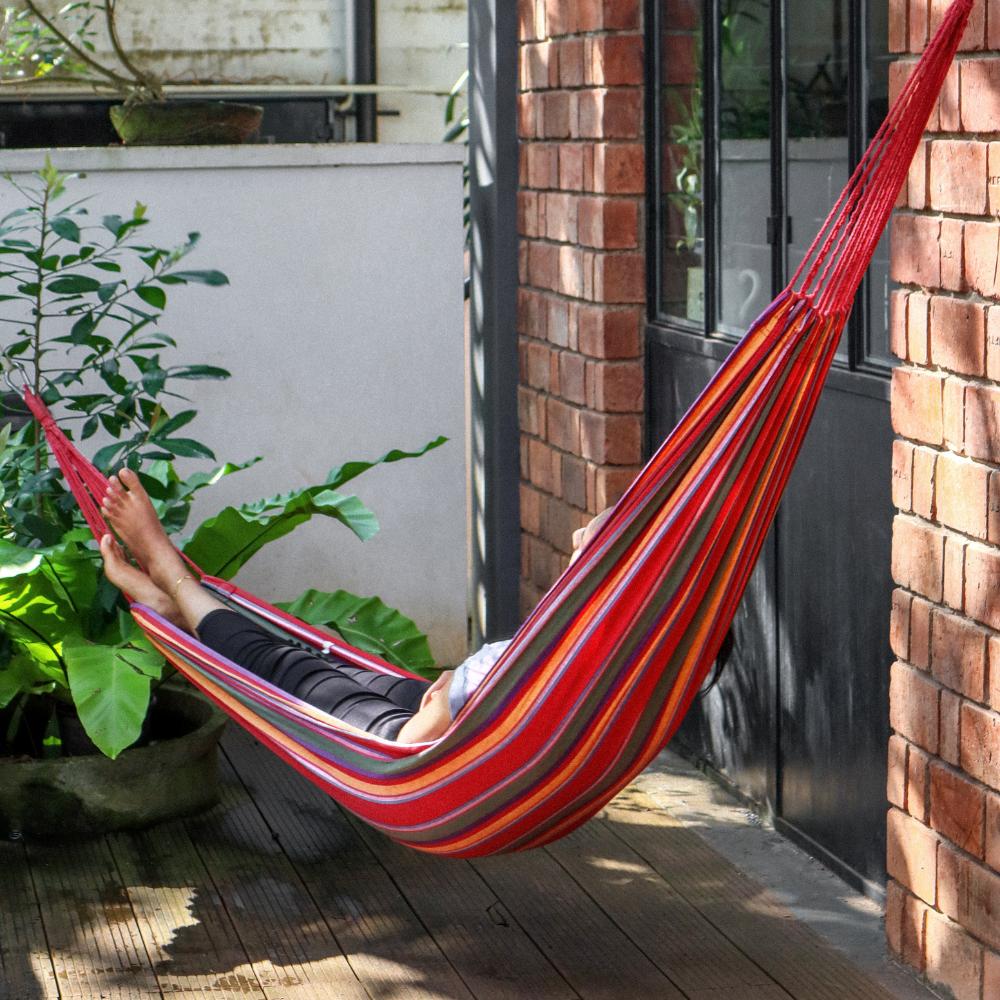 Langlebige Doppelhängematte Groß XXL Boho Schaukel 2 in 1 Baumwolle 290 cm DOPPELHÄNGEMATTE ROT