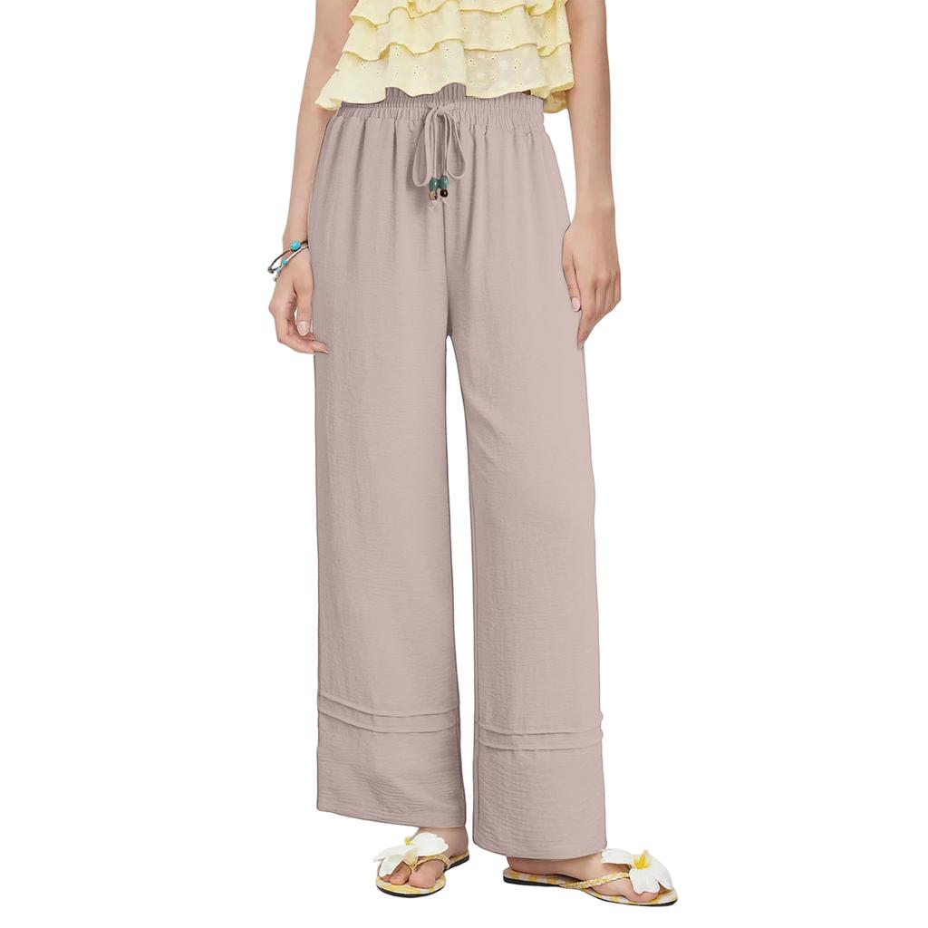Pantalons Larges Pour Femmes Pantalons Élastiques à Cordon de Serrage Avec Poches Vêtements d'Été pour Vacances à la Plage