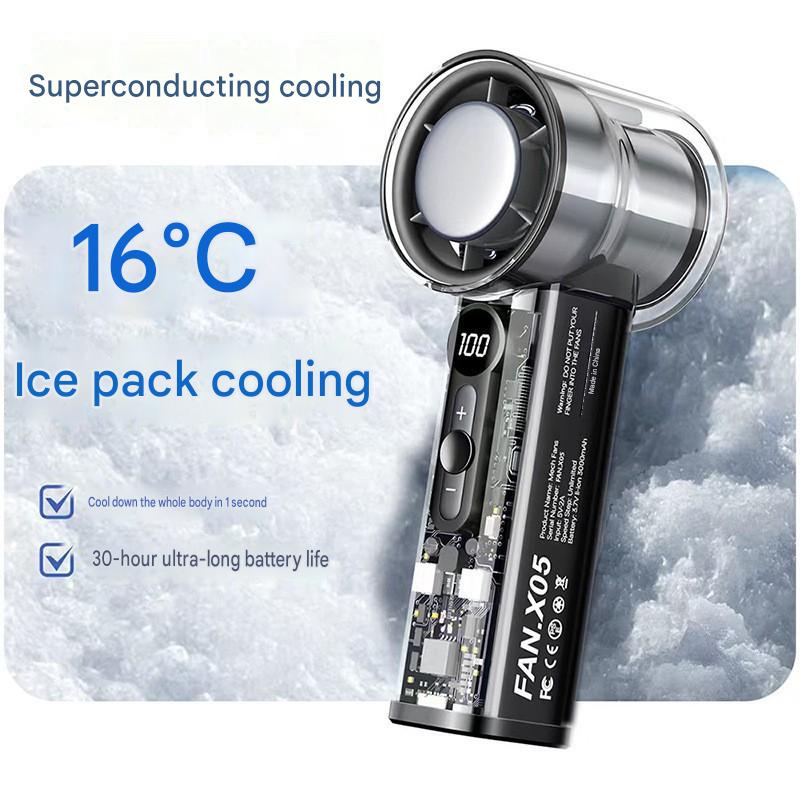 USB Rechargeable Handheld Fan Transparent Ice Cooling Powerful Breeze Portable Mini Fan Summer Cooling Gadget