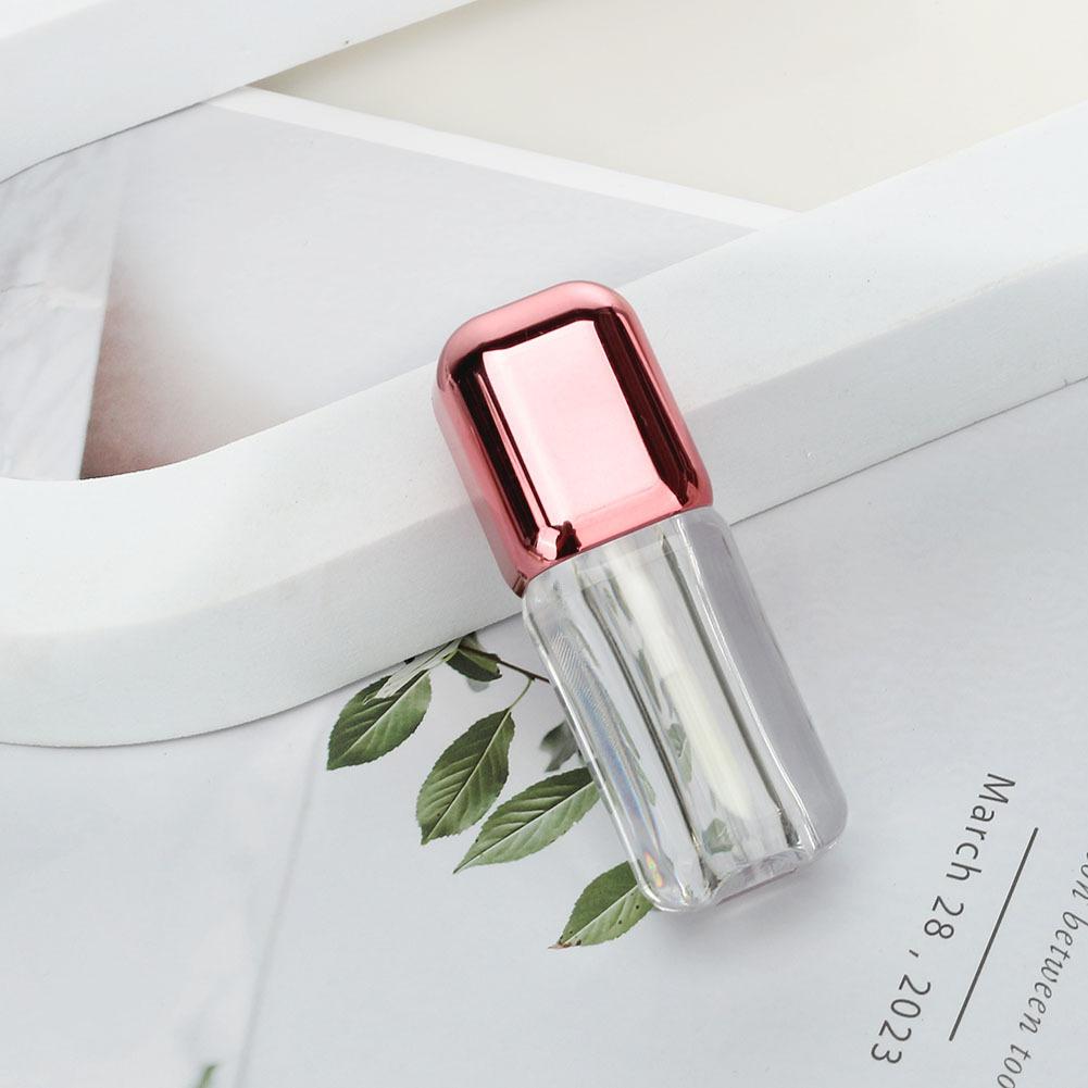 5ml Pink Square Thick Barrel Lip Gloss Tube, Transparent Cosmetic Container with Gold Silver Cap, Empty Refillable Packaging