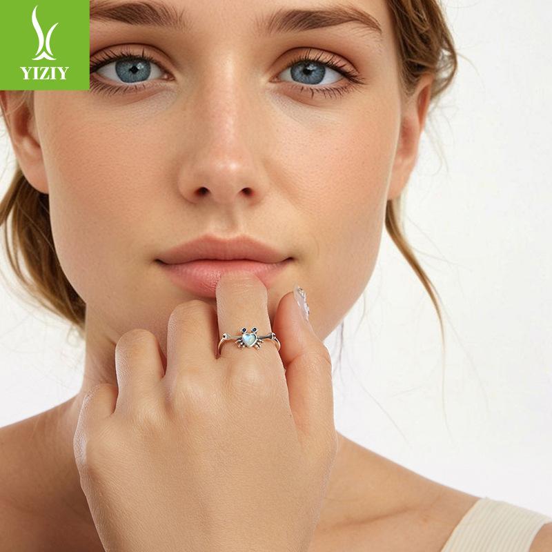 Grenzüberschreitender Ins Wind Ozean Schmuck Damen S925 Sterlingsilber Niedlicher Kleiner Krebs Offener Ring Direktverkauf