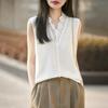 2026 Spring/Summer Women's Silk Wool V-Neck Sleeveless Knit Vest with Hollow Crochet Design