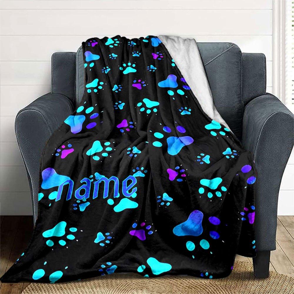Colorful Paw Prints Lightweight Personalized Blanket Customize Text Soft Cozy Versatile For Sofa Couch Office Bed Picnics All Season Use Modern Best