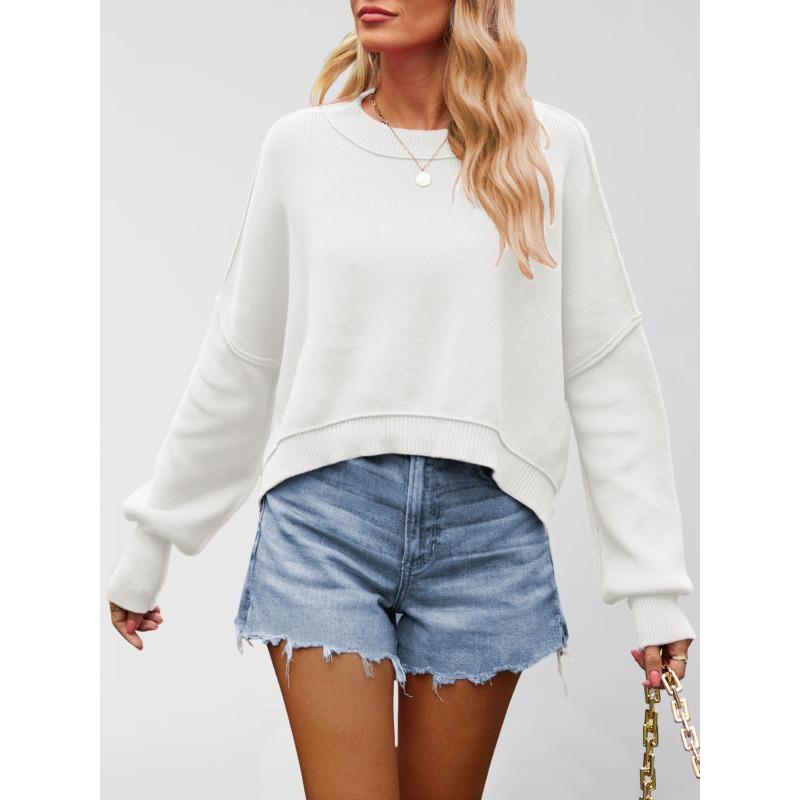 MGHR Women's Fashion Casual Solid Color Print Autumn Winter Long Sleeve Loose Sweaters