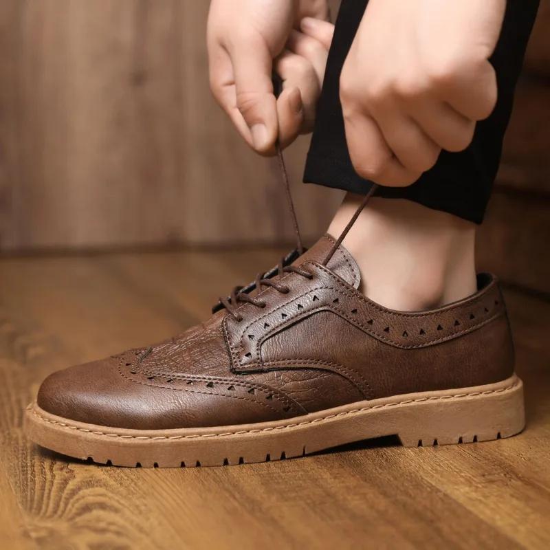 Man Casual Shoe Flat Round Toe Non Slip and Waterproof Leather Shoes for Men Social New In Promotion Shipping Free Designer Pu