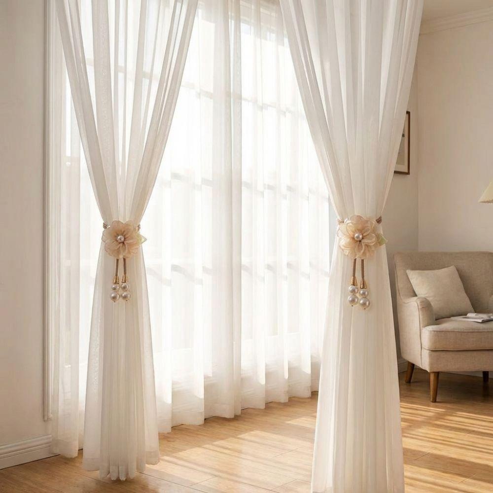 Adjustable Flowers Curtain Straps with Pearl Pendant Curtain Buckle Curtain Binding  Living Room