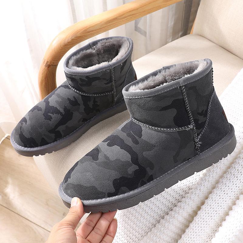 

Мужские уличные нескользящие зимние ботинки, зимние утолщенные ботильоны из бархата, натуральная кожа, теплые камуфляжные туфли без застежек для пар 39 серый