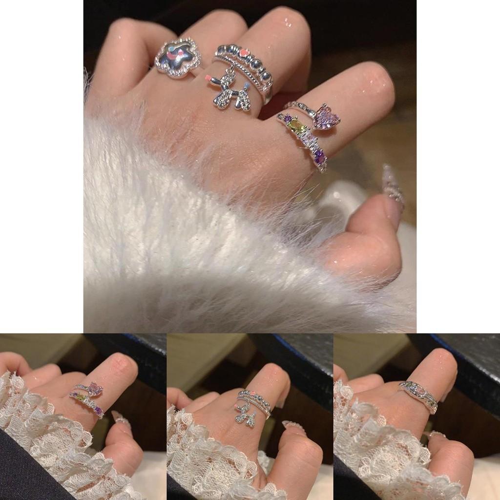 Stylish Geometric Dopamine Ring With Heart And Star Design For Women Adjustable Copper Fashion Jewelry