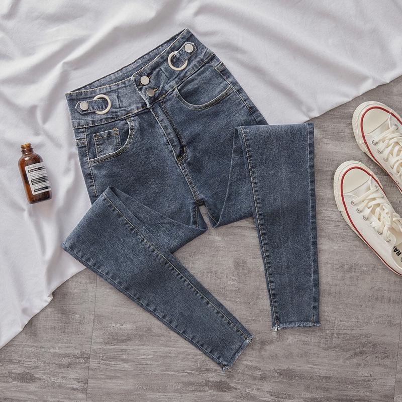 Damen Skinny Jeans mit hohem Bund und ausgefranstem Saum - 2021 Schlankmachend Elastische Passform