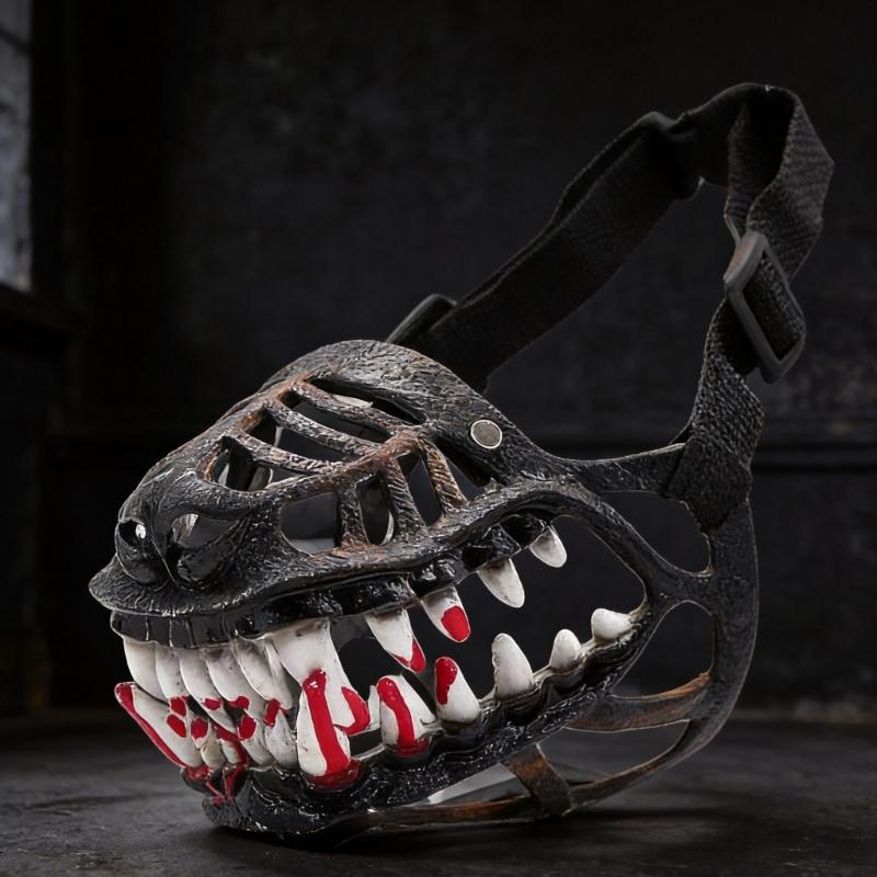 Dog Costume Muzzle with 3D Devil Face and Faux Teeth, Adjustable Head Strap for Halloween Parties and Pet Photoshoots