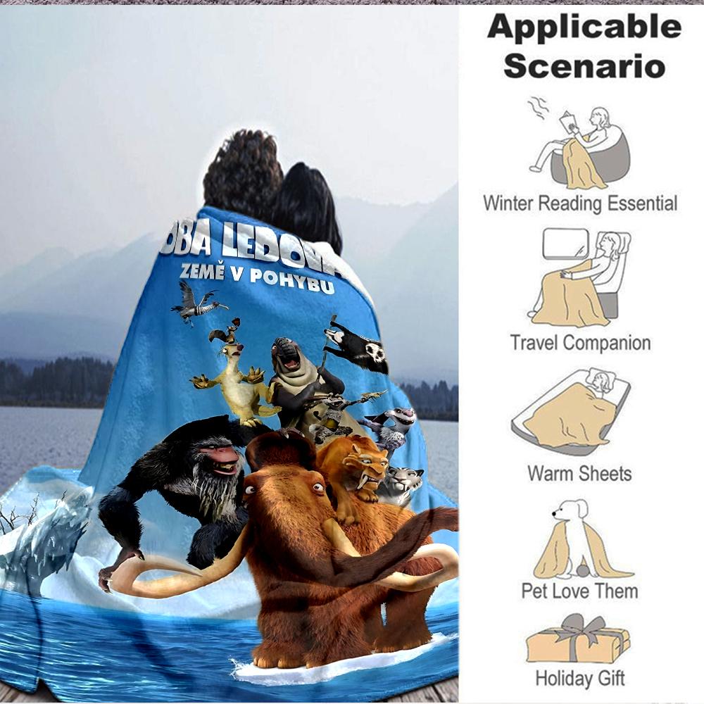 1Pc Ice Age Characters Ice Flannel Fleece Blanket Soft Warm Throw Blanket For Sofa Bed Couch Home Decor Travel Nap Blanket Xmas Gift Q1712