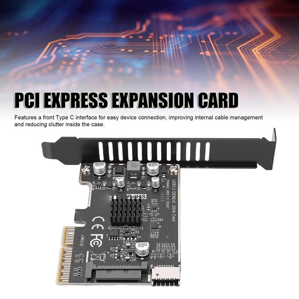 Acogedor PH6602 PCIe To USB 3.2 Gen 2x2 Expansion Card, 20Gbps Type E Key A Front Header Adapter, ASM3242 Chip 15Pin Powered Internal Type C