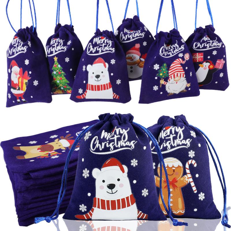 24PCS Christmas Drawstring Gift Bags 12x15cm Red Velvet Pouch for Apple Candy Party Favors Holiday Treat Packaging Storage Bags