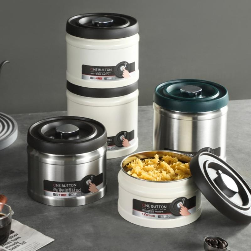 Coffee Bean Vacuum Sealed Tank Stainless Steel Grain Tea Nut Storage Vacuum Airtight Sealed Cans Kitchen Storage Organizer