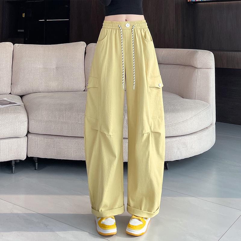 

Women s High Waist Plus Size Banana Pants - Spring/Summer 2026 Loose Casual Wide-Leg Sporty Trousers S (90-105 jin) світло-жовтого кольору