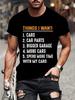 T-Shirt Man Things I Want Cars More Cars, Car Guy, Mechanic Print Summer T-Shirt Men's Round Neck Sports Breathable Short Sleeve