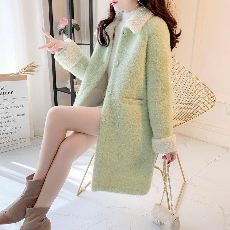 

Double-layer Composite Lamber-like Fur Coat for Women, Loose Mid-length, Double-layer Composite 8XL зелений