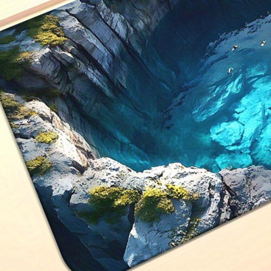 3D Depth Floor Mat Diatomaceous Earth Absorbent Bottomless Pit Bath Mat Non-Slip Optical Illusion Rug for Bathroom Bedroom Living Room Decor