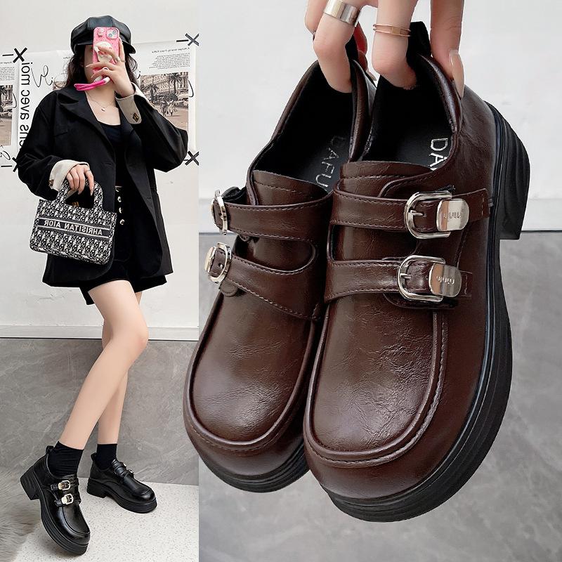 French Retro Black Heightened Platform Small Leather Shoes Women's 2025 New Spring and Autumn Versatile Skirt Mary Jane Single Shoes