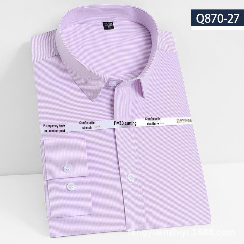 Men's Long Sleeve Bamboo Fiber Slim Fit Shirt - Solid Color, Iron-Free, Micro-Elastic.