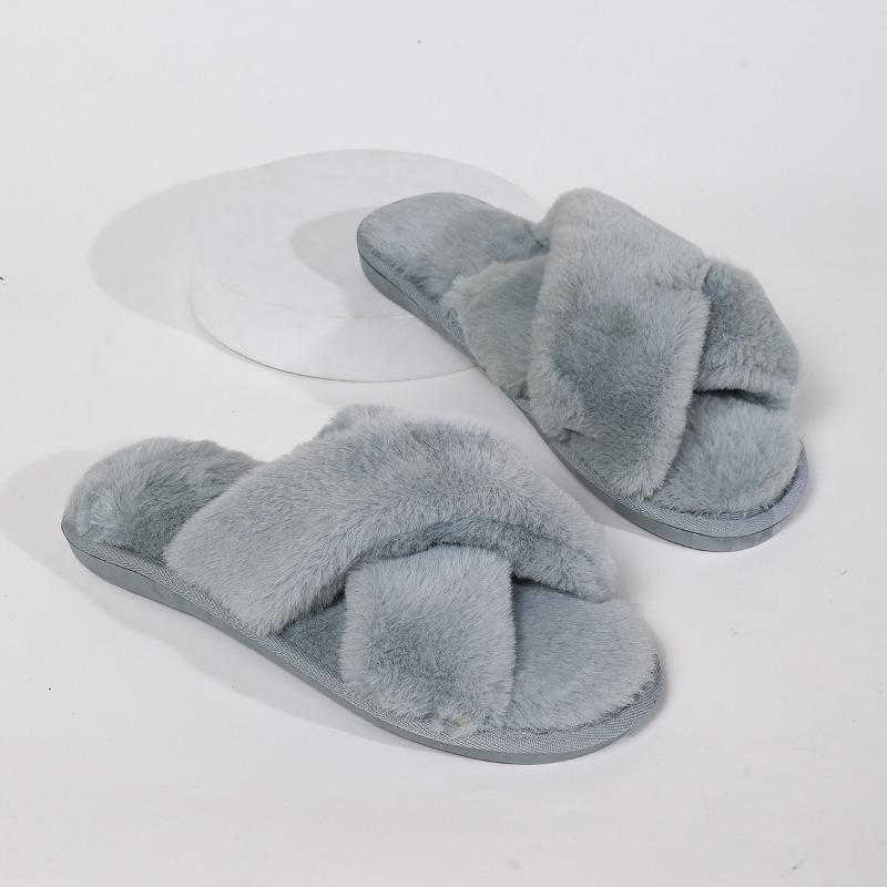 Fall 2025 New Cross-strap Flat Cotton Slippers Women's Plus Size Casual Home Indoor Wool Slippers